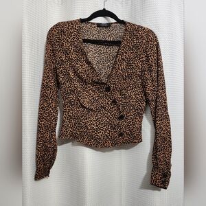 Bershka Leopard Crop Top Blouse